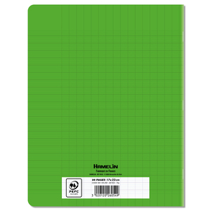 CAHIER POLYPRO VERT 17X22 96P GDS CARREAUX 70G