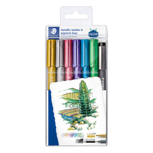 MÉTALLIC MARKER 6 MARQUEURS ASSORTIS + 1 FEUTRE PIGMENT LINER C2-9 OF