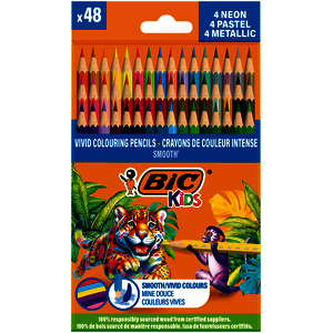 KIDS SMOOTH 48 CRAYONS COUL CLASSIQUES, METAL, PASTEL ET NEONS ASSORT