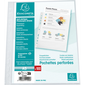 100 POCHETTES PERFORÉES A5 QUALITE STANDARD GRAINÉE