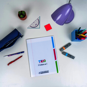 CAHIER 3 EN 1 POLYPRO 17X22 96P GDS CARREAUX