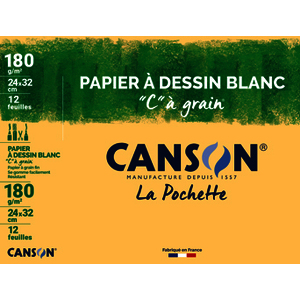 POCHETTE 12F PAPIER A DESSIN BLANC 'C' A GRAIN 24X32CM 180G