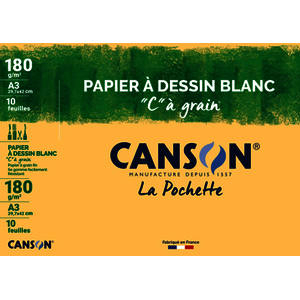POCHETTE 10F PAPIER A DESSIN BLANC 'C' A GRAIN A3 180G