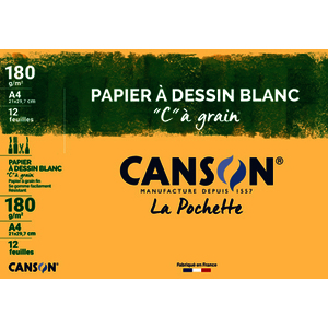 POCHETTE 12F PAPIER A DESSIN BLANC 'C' A GRAIN A4 180G