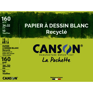 POCHETTE 10F PAPIER A DESSIN BLANC RECYCLE 24X32CM 160G