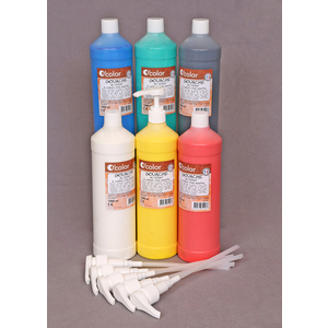 6 FLACONS GOUACHE AUX DOIGT 1000ML COLORIS ASSORTIS + 6 POMPES OFFERT