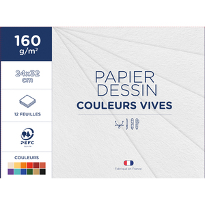 POCHETTE 12F DESSIN COULEURS VIVES 24X32 160G