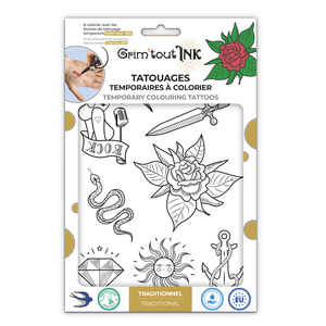 1 FEUILLE TATOOS A COLORIER THEME ROCK