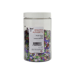 PAILLETTES SEQUINS ALPHABET POT 120 GR COULEURS ASSORTIES
