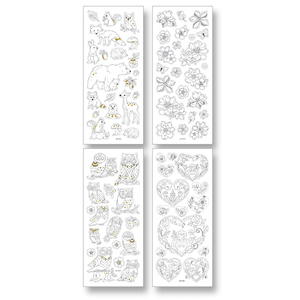 GOMMETTES DESIGN À COLORIER, NATURE  4 PLANCHES, MOTIFS ASSORTIS