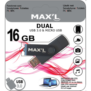 CLÉ USB 3.0 DUAL MICRO USB + USB 16 Go