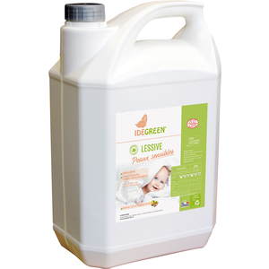 1 BIDON 5L LESSIVE LIQUIDE PEAUX SENSIBLES ECOCERT PARFUM AMANDE COIN